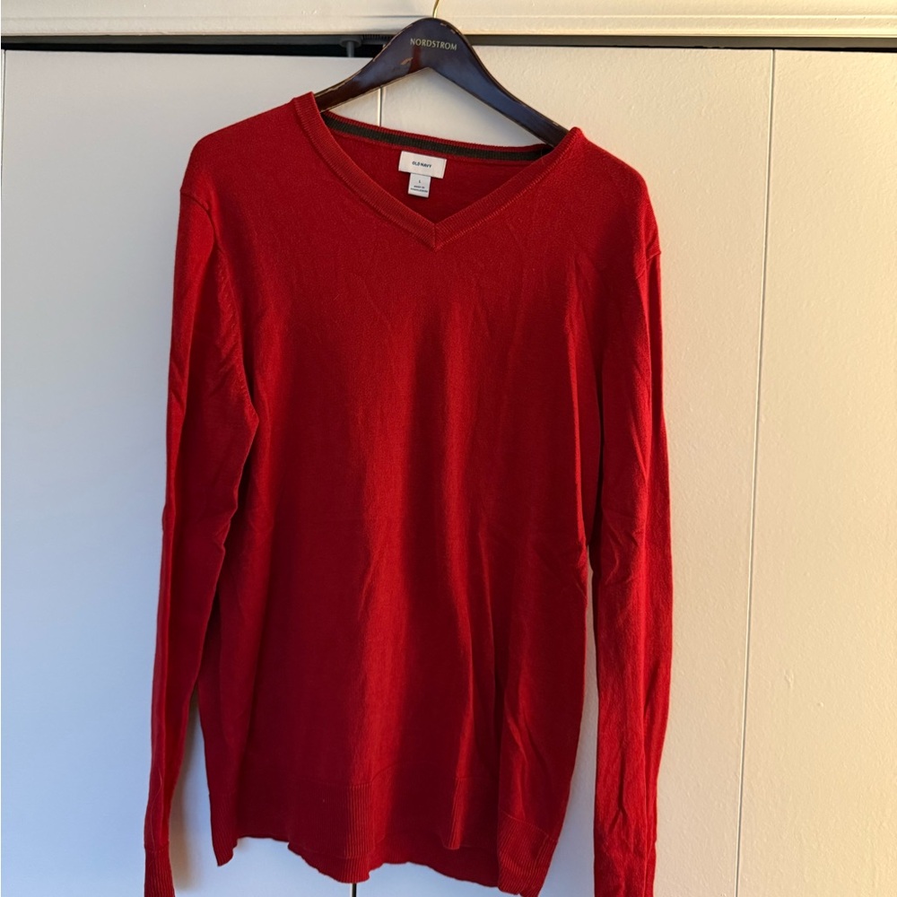 Men's Red V-Neck Sweater